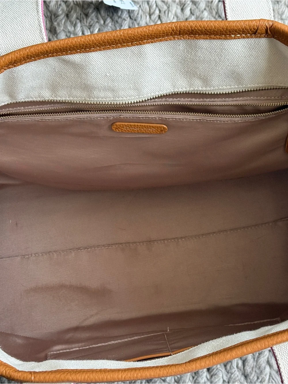 Draper James Cream Canvas Tote with Pink Striped Handles